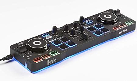 Hercules DJControl Starlight | Pocket USB DJ Controller with Serato DJ Lite, touch-sensitive jog wheels, built-in sound card and built-in light show