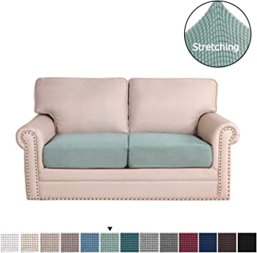 H.VERSAILTEX Super Stretch Stylish Cushions Covers/Furniture Cover Spandex Jacquard Small Checked Pattern Super Soft Slipcover Washable Individual (2-Piece Loveseat Cushion, Sage)