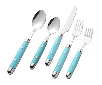 Intriom Kitchenware 20 piece (4-Sets) Cutlery Flatware Set Stainless with Stylish Sturdy Plastic covered Light Blue handles