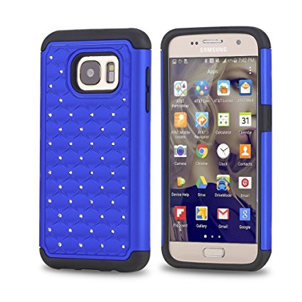 Samsung Galaxy S7 Case, Laxier(TM) Premium Lightweight Slim Fit Cover with Rhinestone Hard Shell Silicone Protective Case for Galaxy S 7 (Dark Blue)