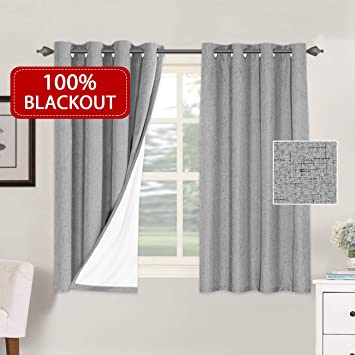 Primitive Linen Look 100% Blackout Curtains for Living Room/Bedroom Thermal Insulated Room Darkening Curtain Waterproof Top Grommet Window Panels for Small Windows (52 x 54 Inch, Dove Gray)