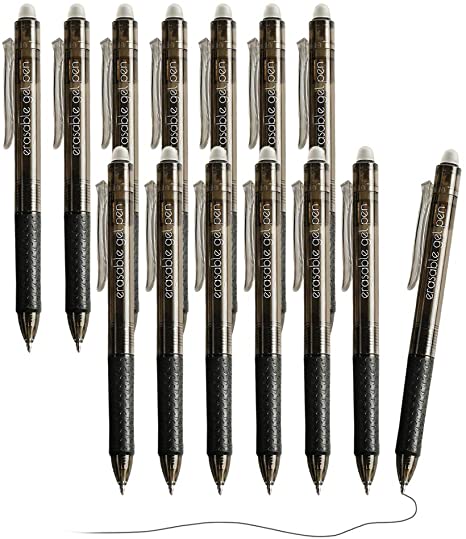 Erasable Gel Pens, 15 Pack Black Retractable Erasable Pens Clicker, Fine Point, Make Mistakes Disappear, Black Inks for Writing Planner and Crossword Puzzles