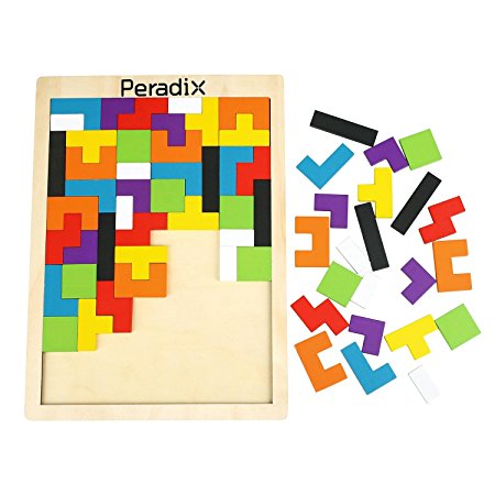 Peradix Wooden Jigsaws Tangram Puzzle Board Toys Colourful Brain Teasers Upgraded Toys Set of 63 PCS for Toddlers Kids Preschool Imagination Intellectual Education