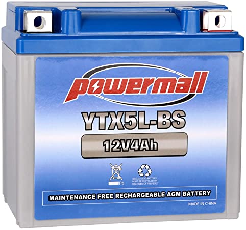 Powermall YTX5L-BS Sealed Lead Acid AGM Rechargeable Replacement CT5L-BS CTX5L-BS ES5L-BS GTX5L-BS PTX5L-BS ETX5L BS Battery for Kasea Kymco Honda Kawasaki E-Ton Motorcycle Jet Ski Snowmobile
