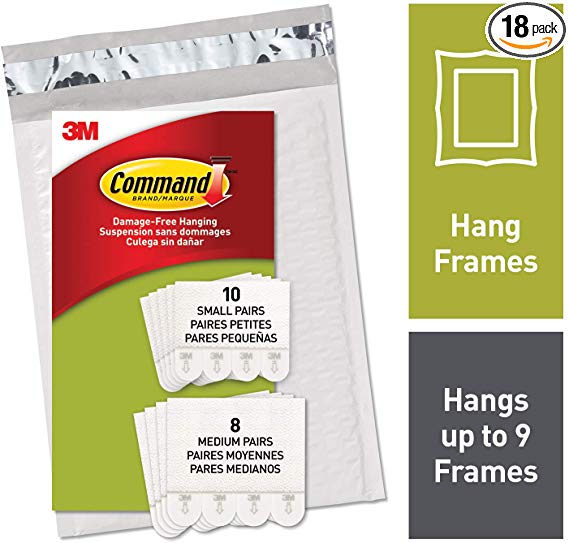 Command Picture Hanging Strips, White, Indoor Use, 10 small, 8 medium pairs (PH203-18NA)