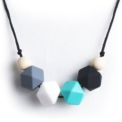 Stylish Baby Teething Necklace for Mom and Safe for Baby - BPA-Free and FDA-Approved - 'Nathan' (Teal Black) - My Baby Chews