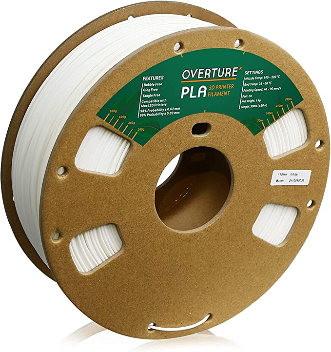 OVERTURE PLA Filament 1.75mm,Filament PLA 1kg Spool (2.2lbs), Dimensional Accuracy  /-0.03mm, Fit Most FDM Printer (White)