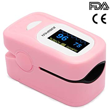 Jumper 500A Generation 4 Fingertip OLED Display Pulse Oximeter Blood Oxygen Saturation Monitor with Silicon cover Lanyard Batteries(Pink)