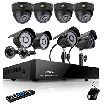 Zmodo 8channel DVR Security Cameras System w/ 4 Outdoor Bullet  4 Indoor Dome 600TVL Hi-Resolution Video Surveillance Cameras 1TB HDD