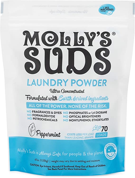 Molly's Suds Original Laundry Detergent Powder - Natural Washing Powder, Earth Derived Powder Detergent, Non-Liquid & Organic Washing Detergent, Sensitive Skin Laundry Detergent - 70 Loads, Peppermint