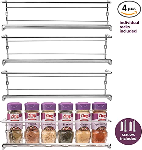 Spice Rack Wall Mount, Pantry Cabinet Door Organizer by Mindspace - Set of 4 Hanging Spice & Seasoning Racks Kitchen Storage Organizer | The Wire Collection, Chrome