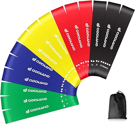 Odoland Resistance Bands Set of 15 for Men and Women, 3 Set Exercise Pilates Loop Rump Bands with 5 Different Resistance Levels for Fitness, Workout, Yoga, Training, Warm-up in Gym, Home