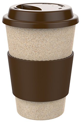 ECO TRAVEL MUG * Reusable Resistant Coffee & Tea Cup * Eco-Friendly BPA-Free Insulating Natural Material * 400ml / 13,5oz made of Rice Husk * 100% Organic + Leakproof Silicone Lid & Handgrip for a Soft Touch * (Mocha)