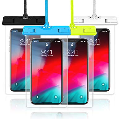 Waterproof Case, Veckle 4 Pack Waterproof Phone Pouch Universal Clear Water Proof Dry Beach Bag for iPhone X 8 7 6S 6 Plus, Samsung Galaxy S9 S8 S7 S6, Note 5, Black White Blue Green