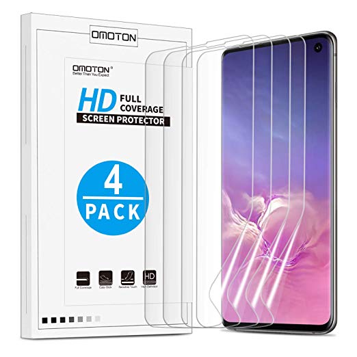 OMOTON Screen Protector for Samsung Galaxy S10 [6.1 Inch]- Full Coverage Flexible TPU Film for Samsung Galaxy S10 2019 Release [4 Pack]