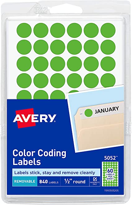 Avery Removable Color Coding Labels, 0.5 Inches, Round, Pack of 840 (05052)