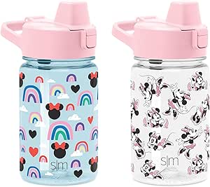 Simple Modern Disney Minnie Mouse Kids Water Bottle 2 Pack | Plastic BPA-Free Tritan Cup with Leak Proof Straw Lid | Reusable and Durable for Toddlers, Girls | Summit Collection | 12oz