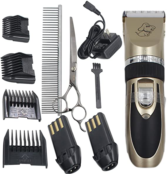 Pelay Dog Clippers Rechargeable Cordless Grooming Trimming for Dogs and Cats (Standard&Battery&Comb,Scissors)
