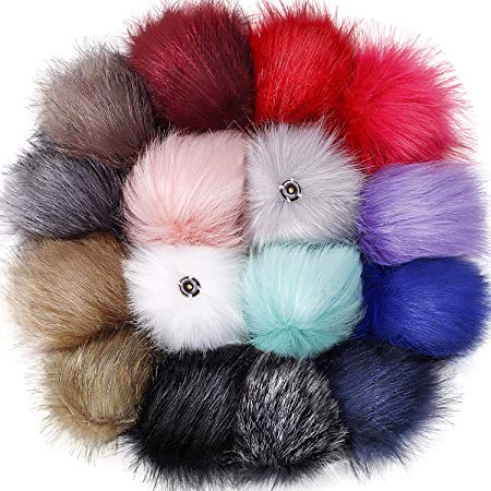 Tatuo DIY Faux Fur Pom Poms Ball with Press Button Removable Fluffy Pompom for Knitting Hats Shoes Scarves Bag Accessories (Colorful, 16)