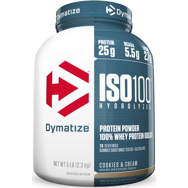 Dymatize ISO 100 Hydrolyzed 100% Whey Protein Isolate Powder, Cookies & Cream, 25g Protein, 5 Lb, 80 Oz