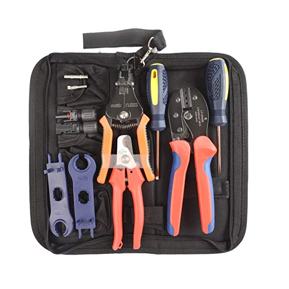 IWISS MC4 Crimping Tool Kit with Wire Cable Cutter, Stripper, MC4 Spanner and MC4 Connectors Solar PV Panel Tool Kit