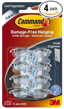 Command Cord Clips, Small, Clear, 8-Clip, 4-Pack