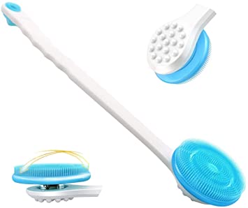 Weikin Silicone Bath Body Brush, Back Scrubber with Long Handle And 360°Free Rotate Soft Exfoliating Brush Head for Shower