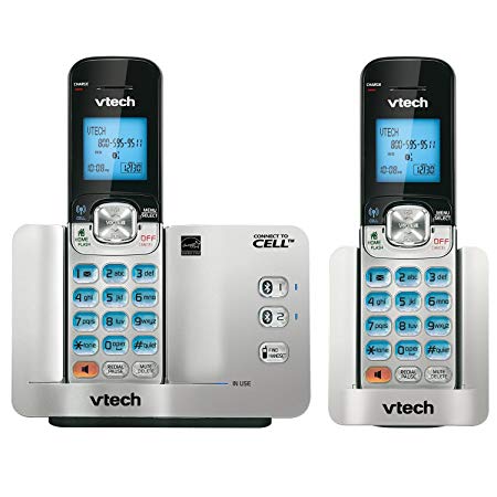 VTech DS6511-2 DECT 6.0 Expandable Cordless Phone with Bluetooth Connect to Cell and Caller ID/Call Waiting, Silver/Black with 2 Handsets