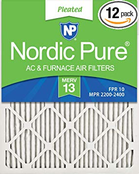 Nordic Pure 16x20x1 MERV 13 Pleated AC Furnace Air Filters, 12 Pack, 1-Inch,