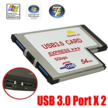 GMYLE® Express Card Expresscard 54 slot to USB 3.0 x 2 Port Adapter up to 5Gbps Compatible USB 1.1 / 2.0 Windows XP/Vista/7