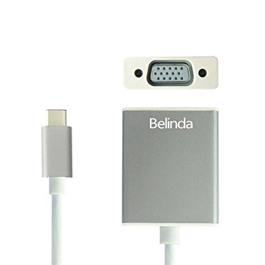 Belinda® USB 3.1 Type C to VGA 1080p Hdtv Adapter Cable with Aluminium Case for 2015 New 12 Inch Macbook(grey))