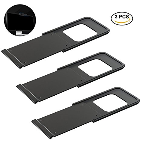 ALLCACA Webcam Cover Thin Web Camera Covers Metal Webcam Cover Slider, Only 0.01'' Height, Perfect for Protecting Privacy from Hackers, Universal for Computers, Laptops, Tablets, Set of 3, Black