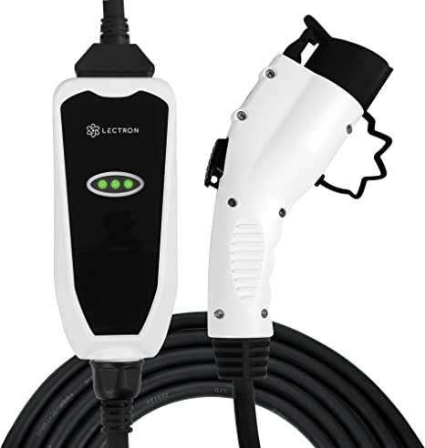 Lectron Level 1 / Level 2 Portable J1772 EV Charger (12 Amp / 32 Amp) with Dual Charging Plugs (NEMA 5-15 & 14-50) - Compatible with All J1772 EVs (White)