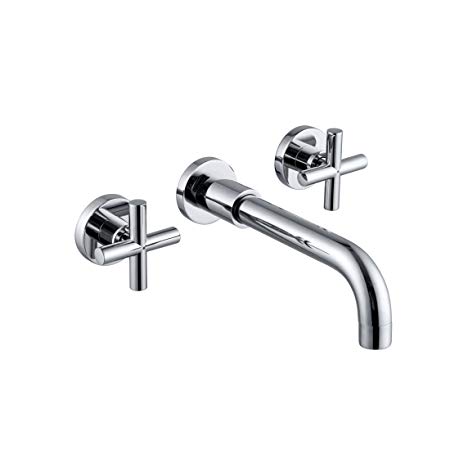 Sumerain Wall Mount Bathroom Faucet,Cross 2-Handle in Modern Chrome Finish,Rough-in Valve Included