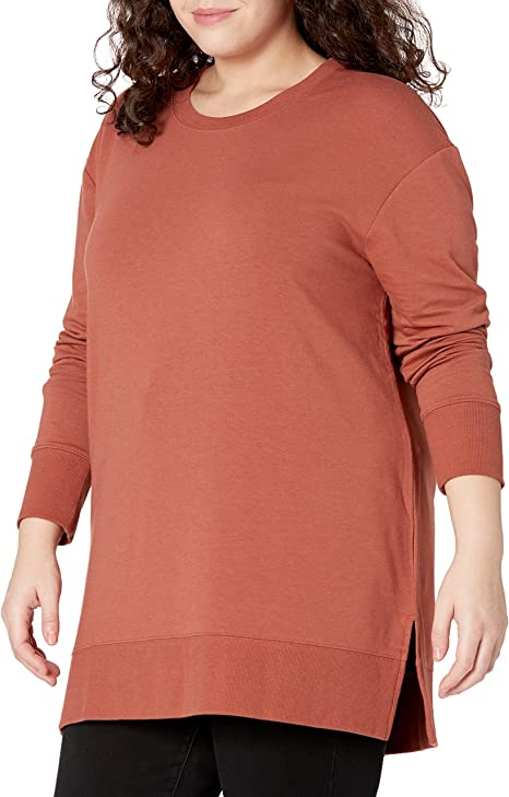 Daily Ritual Women's Long-Sleeve Side-Vent Crewneck Tunic