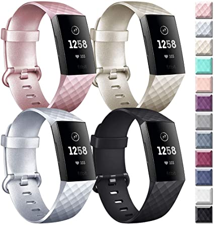 Vancle Silicone Bands Compatible with Fitbit Charge 4 / Fitbit Charge 3 Bands for Women Men, Rose Gold Silver Sport Wristbands for Fitbit Charge 4 / Fitbit Charge 3/Fitbit Charge 3 SE