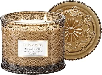 LA JOLIE MUSE Saffron & Oud Scented Candle, Candles for Home Scented, Large 2-Wick Soy Candles, Candle Gifts for Women & Men, Luxury Jar Candles, 60 Hours Long Burning, 12oz