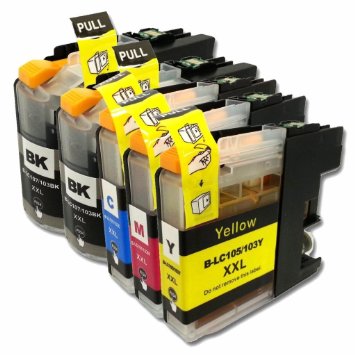 YoYoInk Compatible Replacement for Brother LC103 103 Ink Cartridges 5 Pack 2 Black  1 Cyan  1 Magenta  1 Yellow - With Ink Level Display Indicator