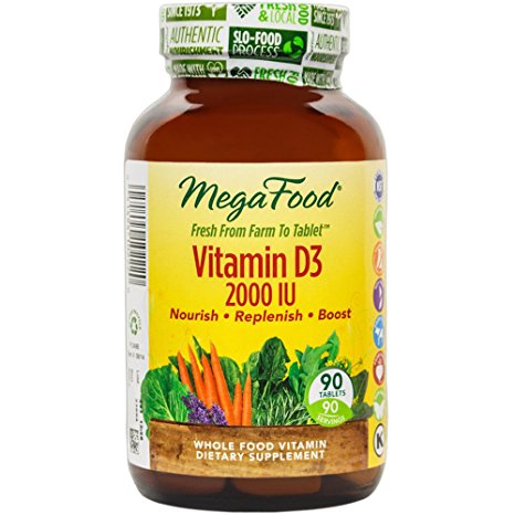 MegaFood - Vitamin D-3 2000 IU, Promotes Healthy Immune Function & Overall Well-being, 90 Tablets (FFP)