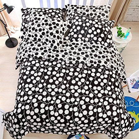 NTBAY Minimalism Series 5 Piece Black and White Reversible Fashionable and Simple Geometric Pattern Printed Microfiber Duvet Cover Set, Soft & Breathable(King, Leaf)