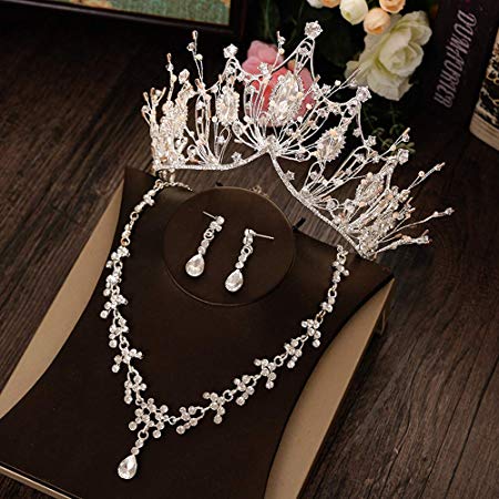 Wedding Crown for Bride Rhinestone Princess tiara for Women Prom Queen Crown Pageant-Bridal Wedding Crown Handmade Hair Accessories Sliver_3pcs