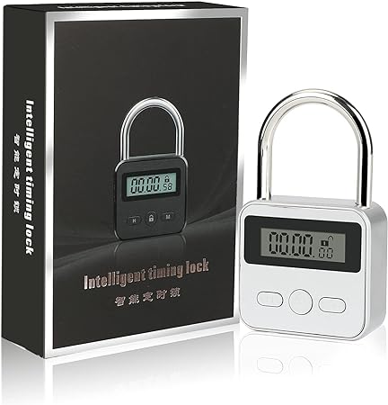 Metal Timer Lock, Ideashop 99 Hours Max Timing Electronic Lock with LCD Display Micro USB Rechargeable Timer Padlock (Silver)