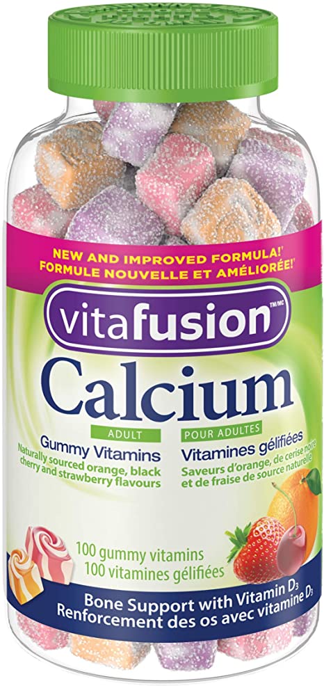 Vitafusion Calcium Gummy Vitamins for Adults, Naturally Sourced Orange, Black Cherry and Strawberry Flavours, 100 Count