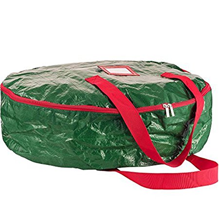 Zober Wreath Storage Bag 36" - Tear Resistant Material Storage Bag for Wreath Storage With Sleek Zipper, Featuring Transparent Card Slot 36"L 36"W 8"H (Green)