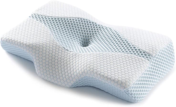 Mkicesky Neck Support Memory Foam Cervical Pillow, Side Sleeper Contour Pillow Relief Neck & Shoulder Pain for Side/Back/Stomach Sleeper, Orthopedic Bed Pillow - Lady Size