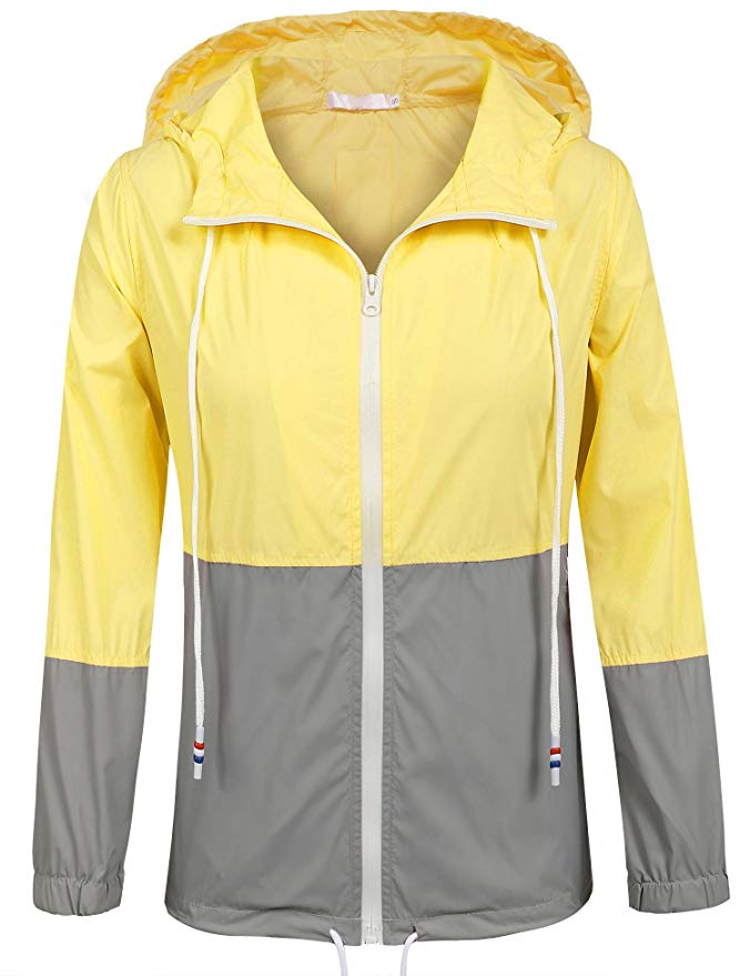SoTeer Women's Waterproof Raincoat Outdoor Hooded Rain Jacket Windbreaker (15 Colors S-XXL)