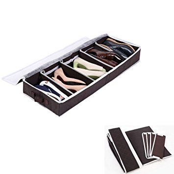 Breathable Canvas Underbed Hanging Storage Shoes Organizer with Clear Cover and Secure Zipper Closure (large)