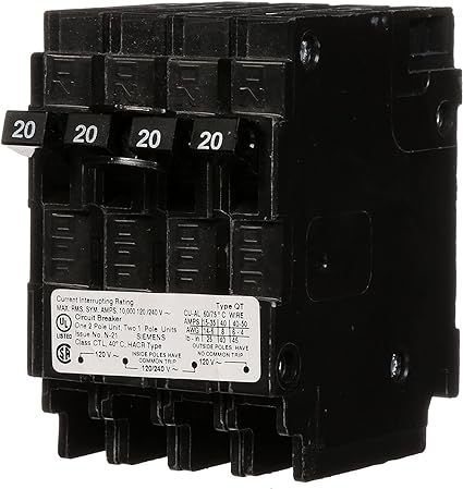 Siemens Q22020CT Triple Circuit Breaker, Plug-in, 20/20 Amps