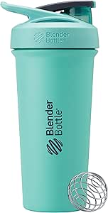 BlenderBottle Strada Sleek Insulated Stainless Steel Water Bottle with Wire Whisk, 25-Ounce, Seafoam