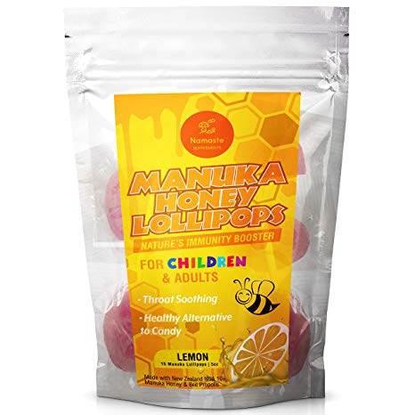 Manuka Honey Throat Soothing Immunity Lollipops for Children and Adult - Safe Alternative to Cough Drops and Lozenges - Lemon